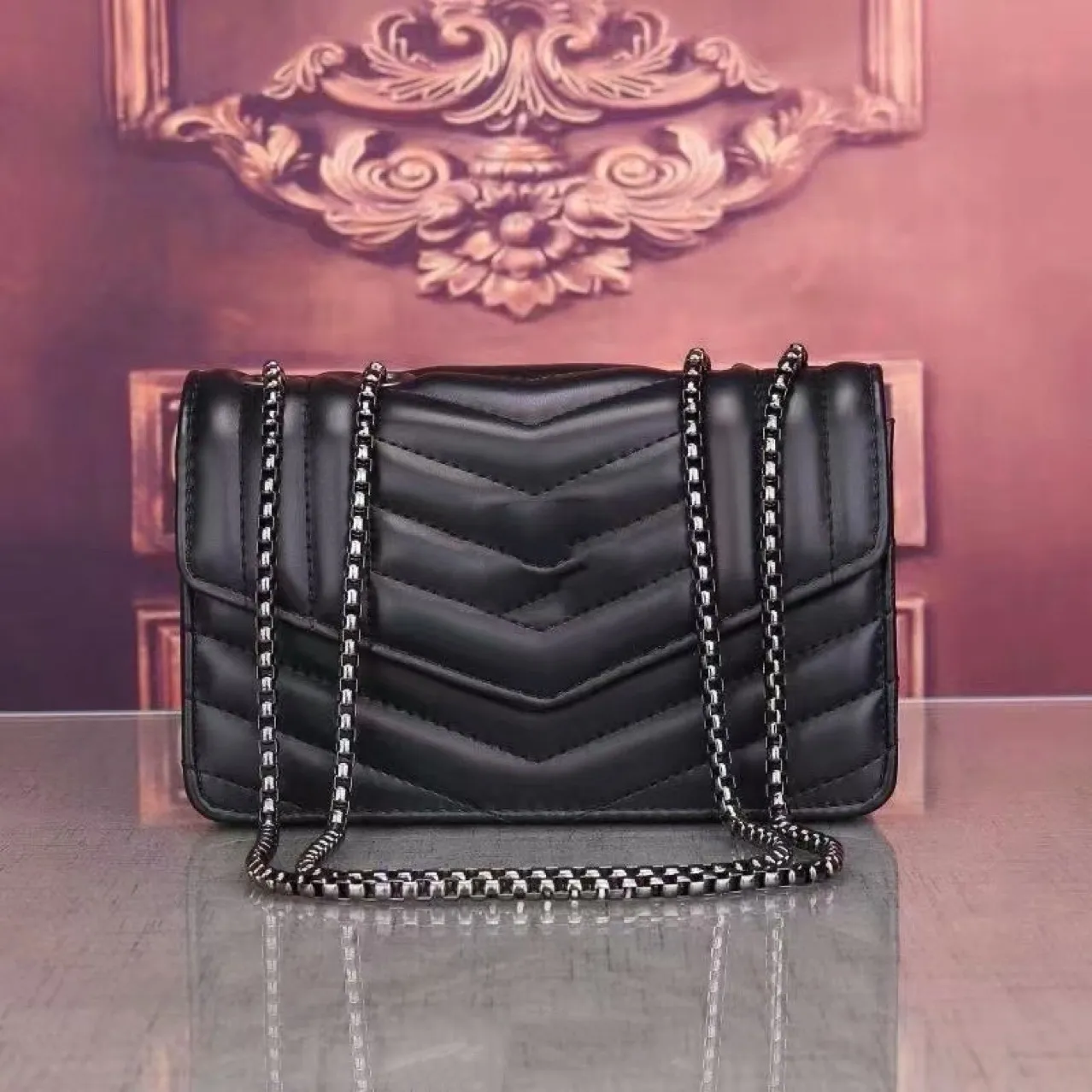 2020 sacchetto quadrato singolo coreano catena solida borsa interna quadrata orizzontale fibbia magnetica borsa nera