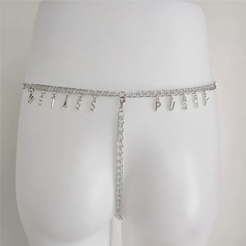 Cinto com letras de strass para mulheres Sexy Corrente de cristal Tanga Roupa íntima personalizada Jóias para o corpo