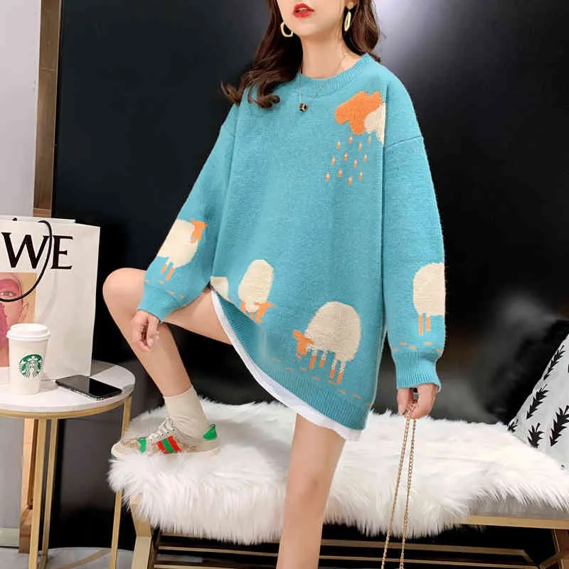 H.SA Winter Pullover and Sweaters Knit Jumpers Pink Sheep Pull Femme Christmas Pullovers Sweet Sweater 210417