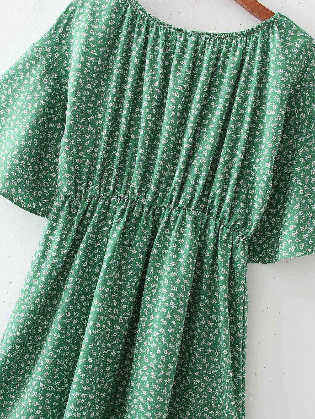 HSA Summer Sukienka Oneck High Waist Plised Vestidos Batwing Rękaw Green Beach Styl Floral Plised Dress Summer Boho 210716