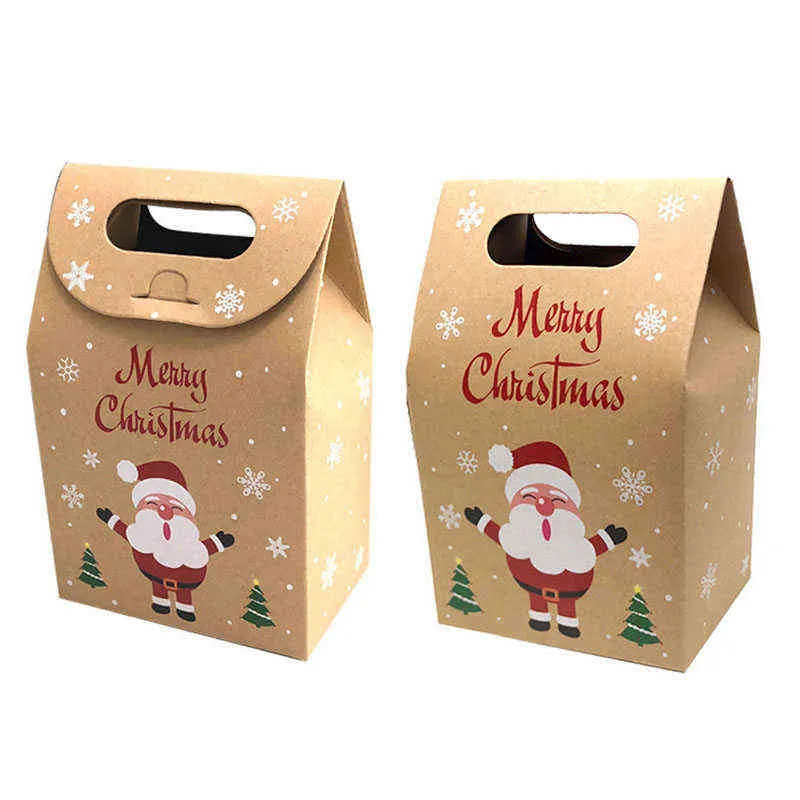 24 stücke Weihnachten Santa Claus Kraftpapier Lebensmittel Taschen Geschenk Tasche Verpackung Keks Bonbons Cookie Brot gesehen Snacks Backen Takeaway Taschen H1231