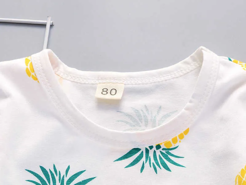 여름 소년 의류 세트 캐주얼 파인애플 짧은 소매 티셔츠 + 바지 정장 아기 아이들의 옷 어린이 210625