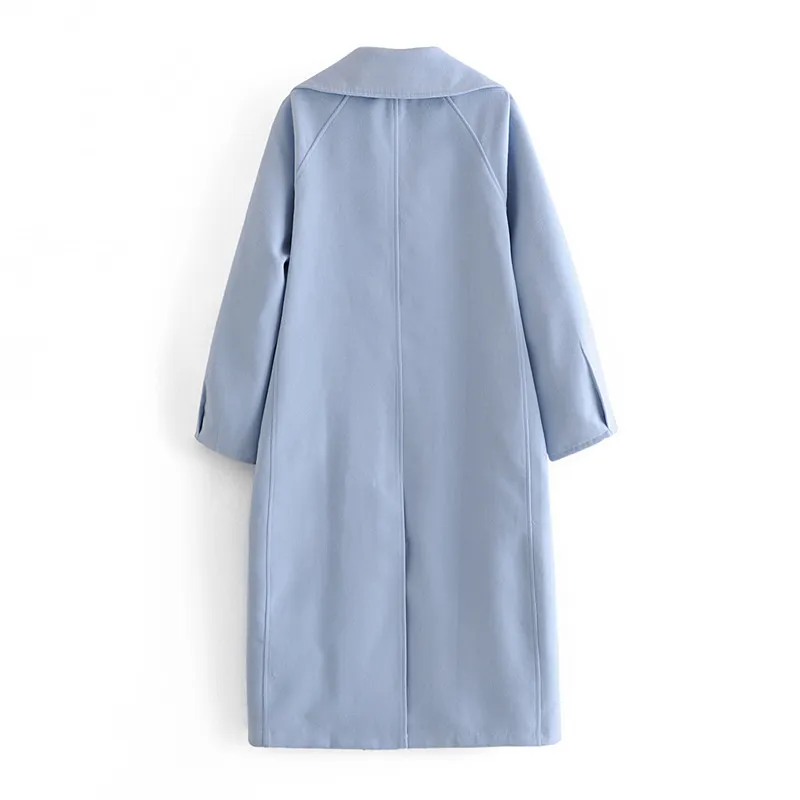 BLSQR Automne Hiver Casual Blue Veste Mode Femmes Trench Coat Office Wear Dames Causal Long Manteau Vêtements d'extérieur 210430