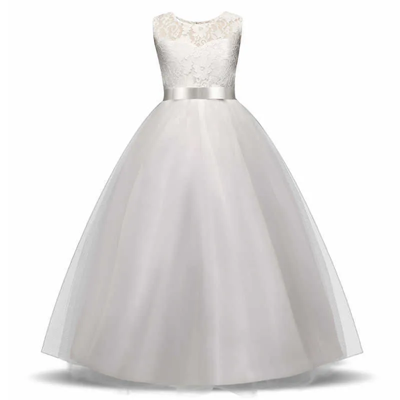 Blanc Dentelle Fleur Filles Robe De Mariée Cérémonies Formelles Robe Robe De Bal Enfants Vêtements Petite Fille Anniversaire Baptême Robe Q0716