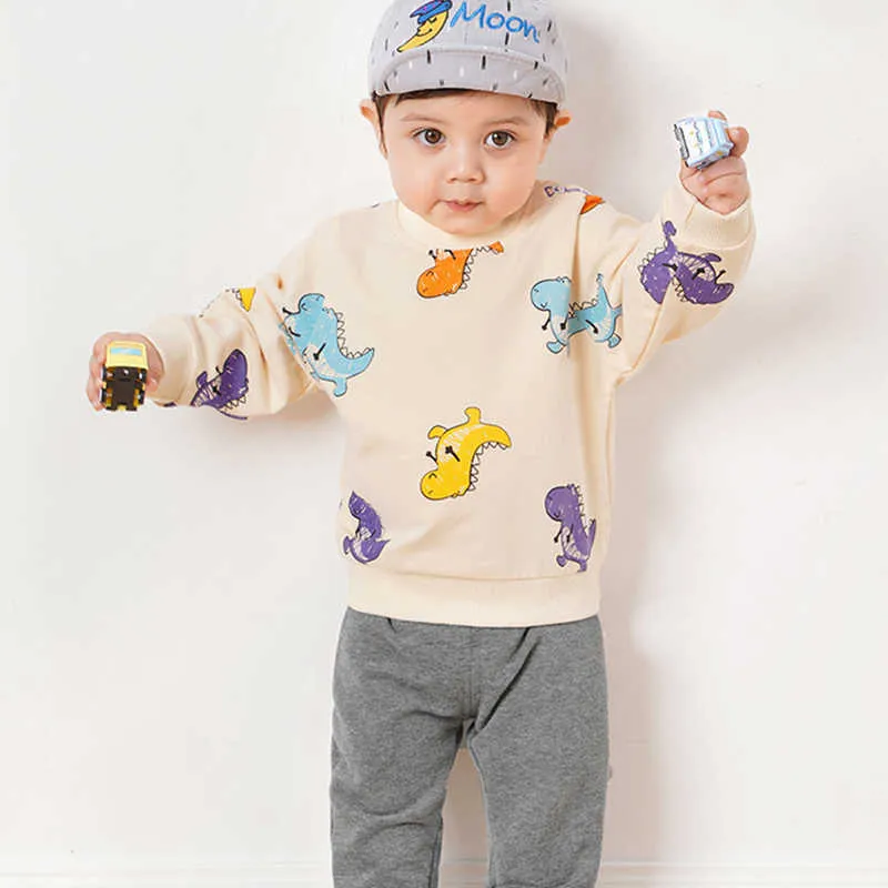 Медведь лидер мальчиков девочек мультфильм динозавров одежда наборы одежды осень рожденные причинные футболки топы брюки наряды одежда малышей 210708