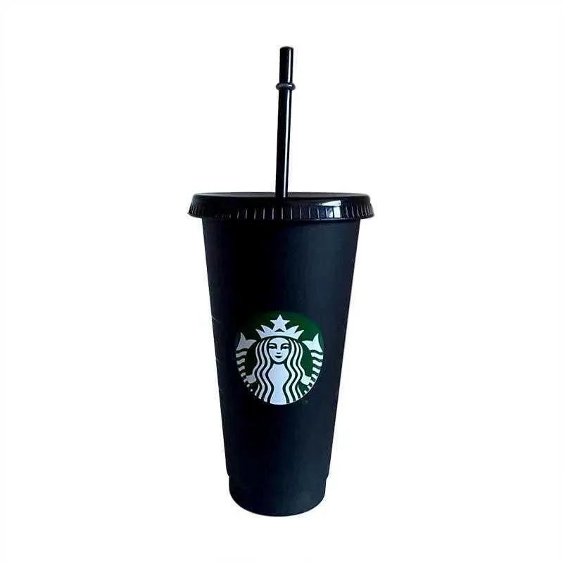 Starbucks Tumbler Renk Değiştirme Konfeti Yeniden Kullanılabilir Plastik Tumbler Kapak ve Saman Soğuk Kupası ile