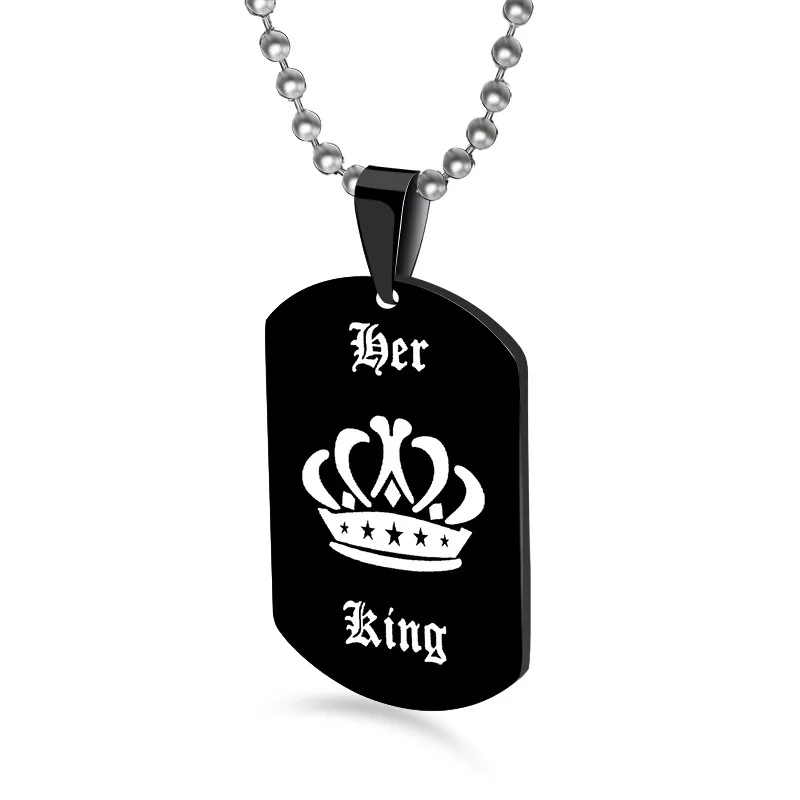 Popular Carved King and Queen Couple Pendant Fashion Tag Stainless Steel Pendant Necklace Valentine's Day Jewelry for Women