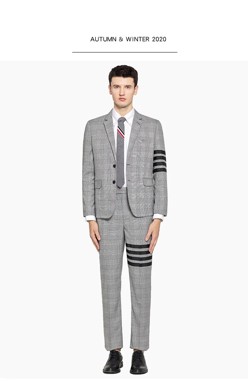 Fashion Brand Men Casual Suit Pants Gray Plaid Black Striped Spring and Autumn Business Formal Trousers