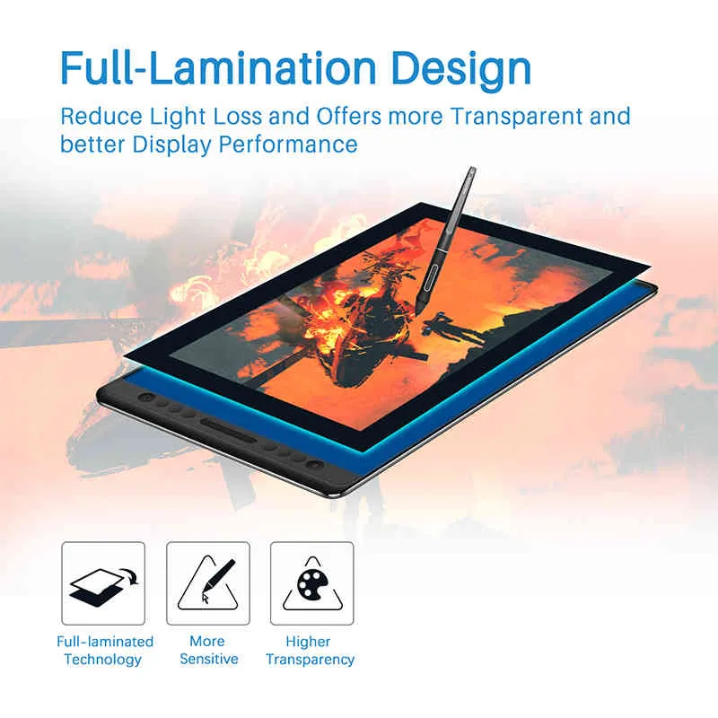 Huion Kamvas Pro 16 15,6 polegadas 266pps gráfico desenho tablet Digital Monitor 8192 Níveis de pressão com chaves de atalho