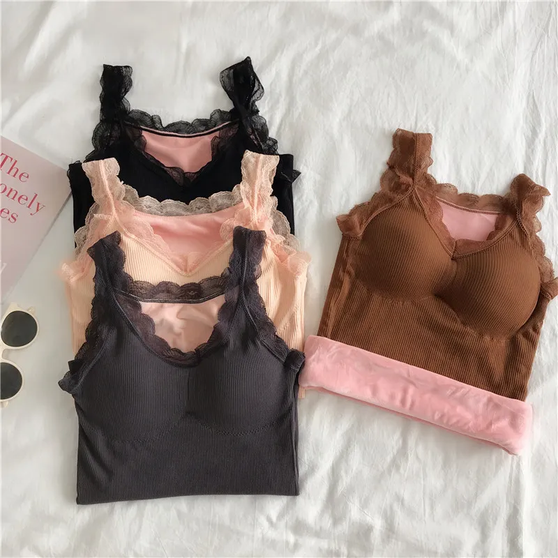 Automne et hiver mince minceur plus couche intérieure rembourrée en velours pour garder au chaud et au fond court petite camisole femmes 210412