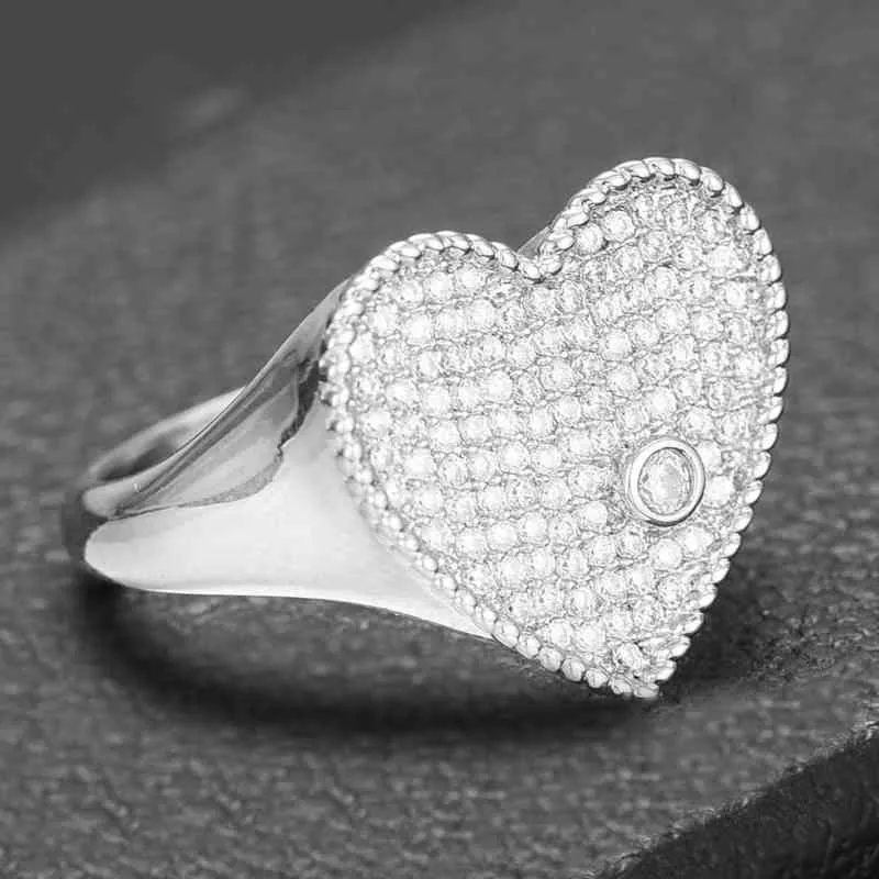 Godki trendig hjärta ring lyx blomma hjul cz cubic zircon för kvinnor brud engagemang bröllop dubai finger s 211217