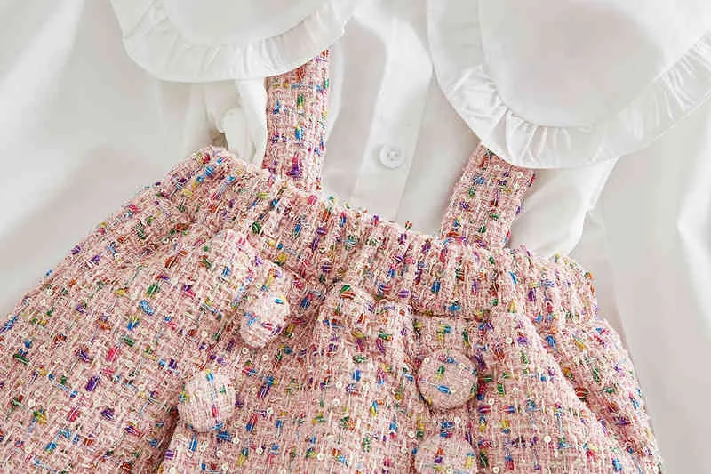 Mode Filles Vêtements Blouse Blanche Chemise En Tricot Rose Globalement Doux Enfant Fille Automne Tenues Mignon Ensemble Enfants Vêtements Ensemble G220310