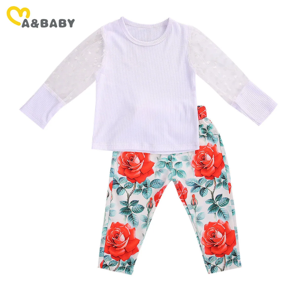 1-5y criança criança garoto meninas flor roupas conjunto moda malha manga comprida t camisa floral calças crianças outfits outono 210515