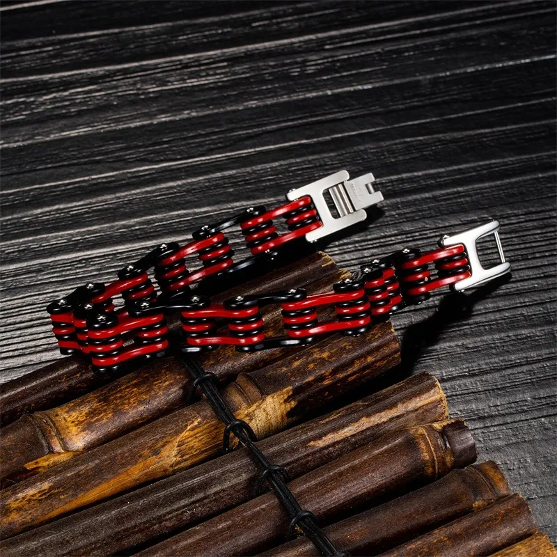 AZIZ BEKKAOUI Red Stainless Steel Classic Style High Quality Bicycle Chain Link For Men Width Fashion Bracelet