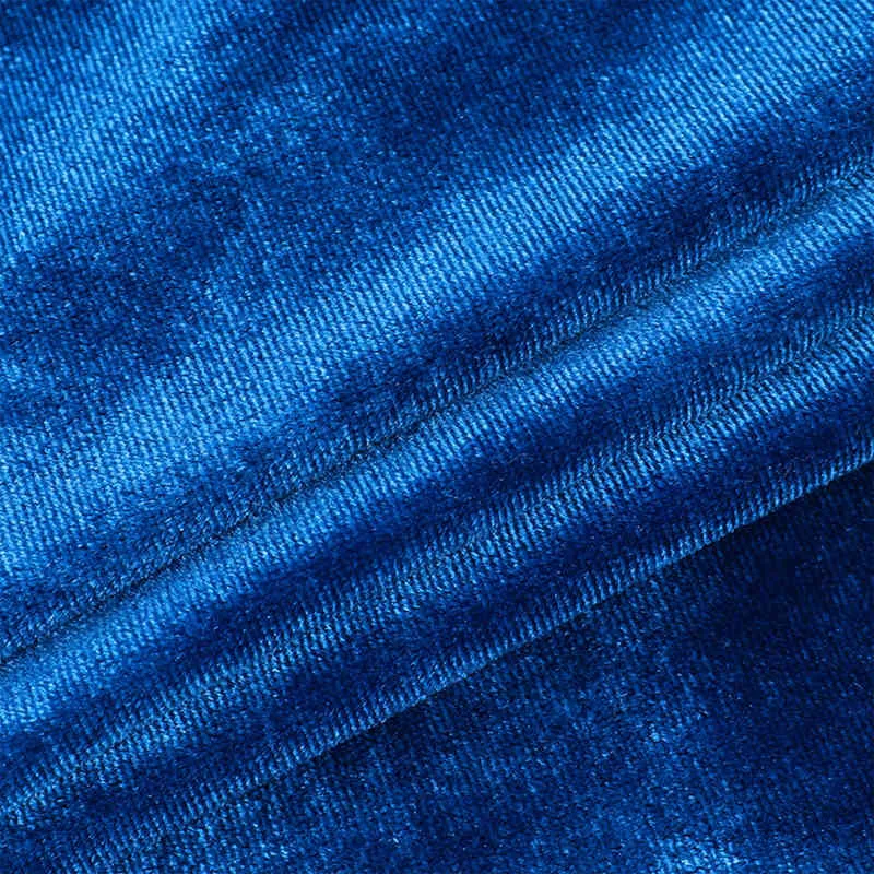 Kadın Kırpma Kadife Katı Renk Tops Tatlım-Boyun Düşük Kesim Mavi Uzun Kollu Sıkı Kaşkorse G220228