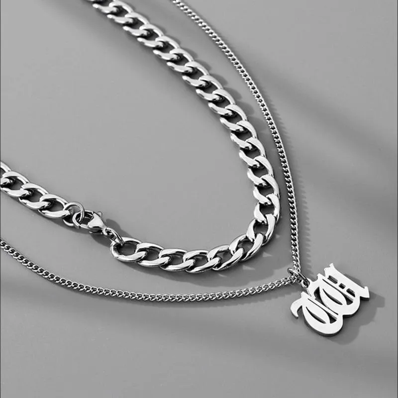 Ketten Doppelschicht Paar Halskette Männer Titan Stahl Koreanische Stil Schlüsselbein Kette Kubanische Letter324P