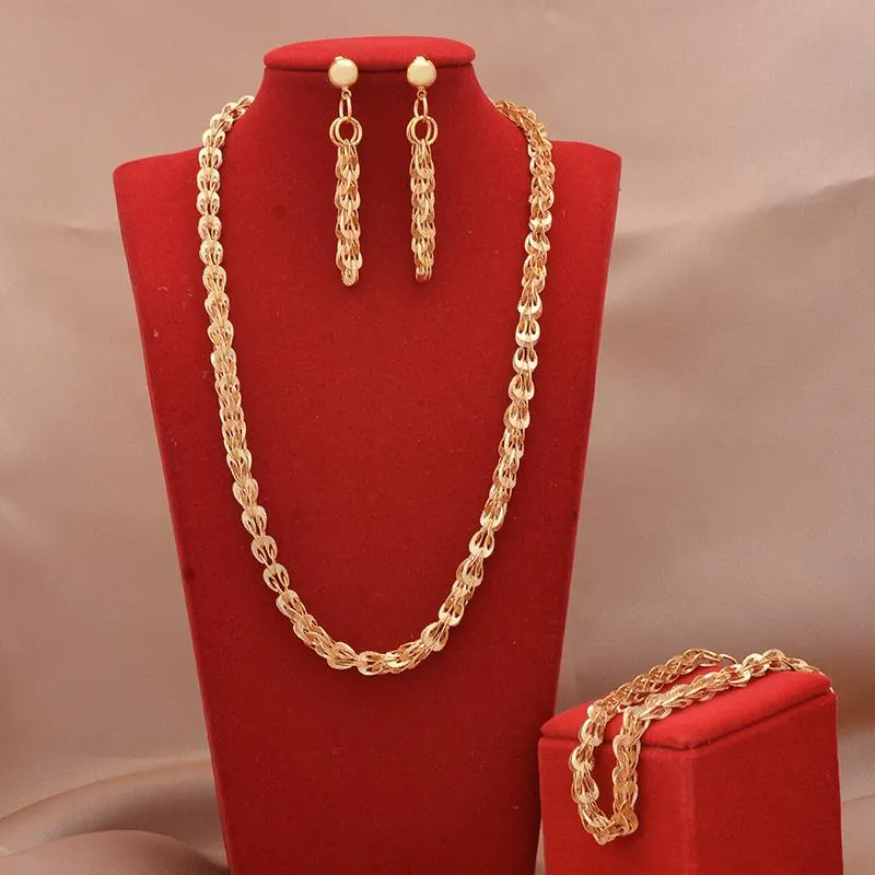 Pendientes, collar, conjuntos de joyas de Dubai, chapado en oro de 24 quilates, regalos de boda africanos de lujo, pulsera nupcial, conjunto de joyas para mujeres 224o