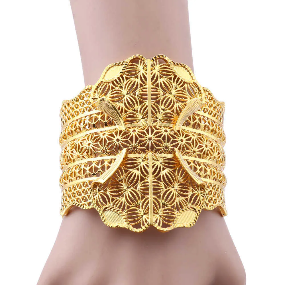 Top Quality India Gold Color Bracelet for Women African Bangle Dubai Jewelry Bridal Wedding Engagement Gifts Q0720