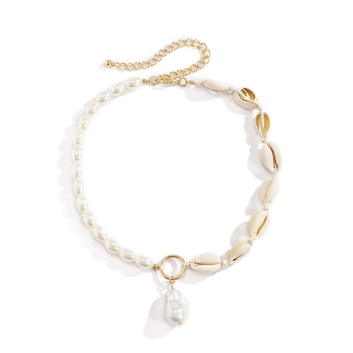 DIEZI Sommer Barock Imitation Perle Halsband Schlüsselbein Kette Für Frauen Shell Wasser Tropfen Anhänger Halskette 2021 Schmuck