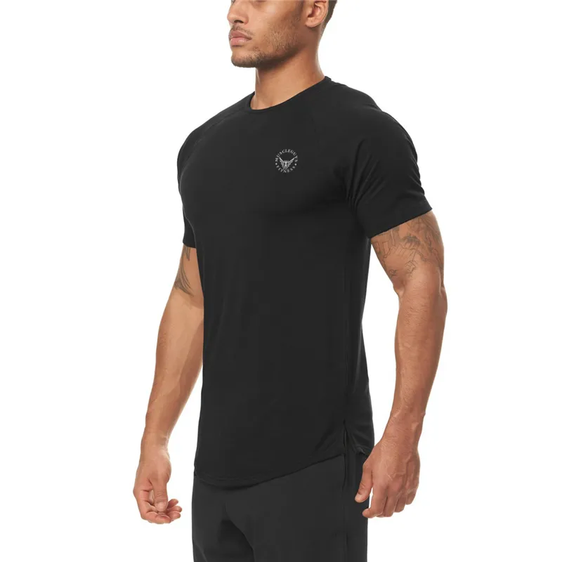 Erkek Slim Fit T Gömlek Esneklik Sıkı Spor Giyim Vücut Geliştirme Fitness Spor Kısa Kollu T-Shirt Hızlı Kuru Tee Gömlek 210421