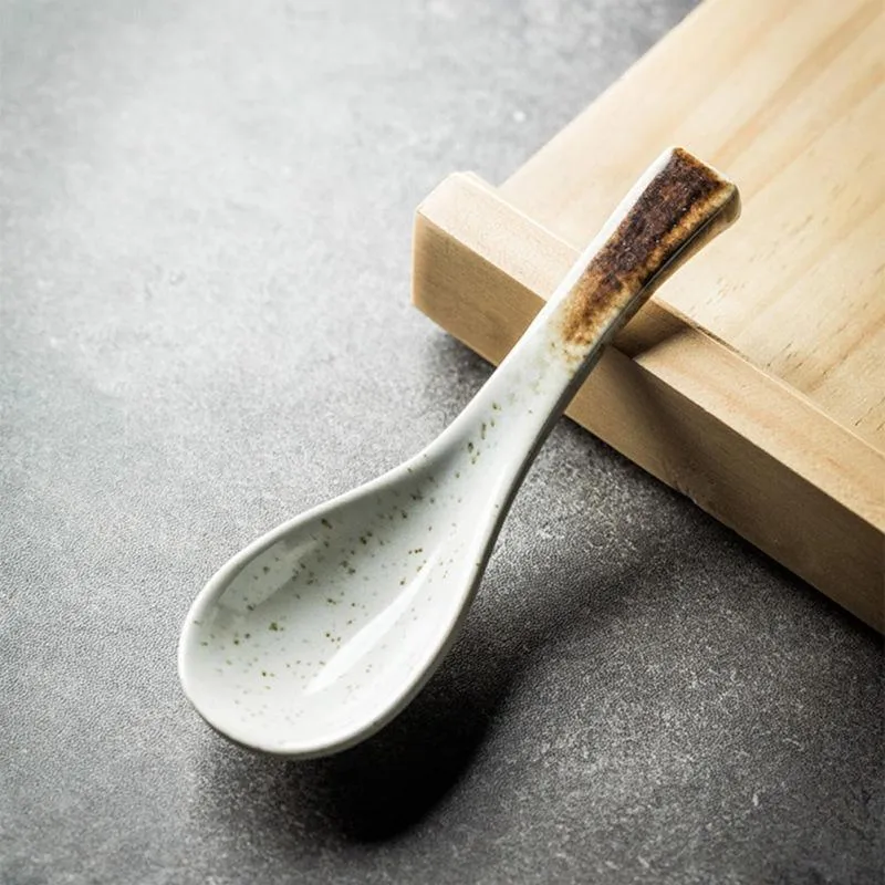 Colheres de alça curta cerâmica Sopa Sop Spoon Dinner de cozinha para Minganete de Arroz Acessórios de colher de chá de mesa de mesa 2224p