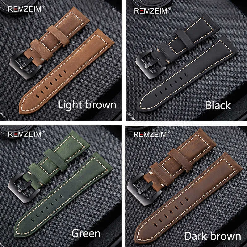 Bracelets de montre 20 22 24 26mm cuir véritable marron foncé noir homme femmes fait à la main Vintage gommage bracelet de montre bracelet boucle en métal T19225w