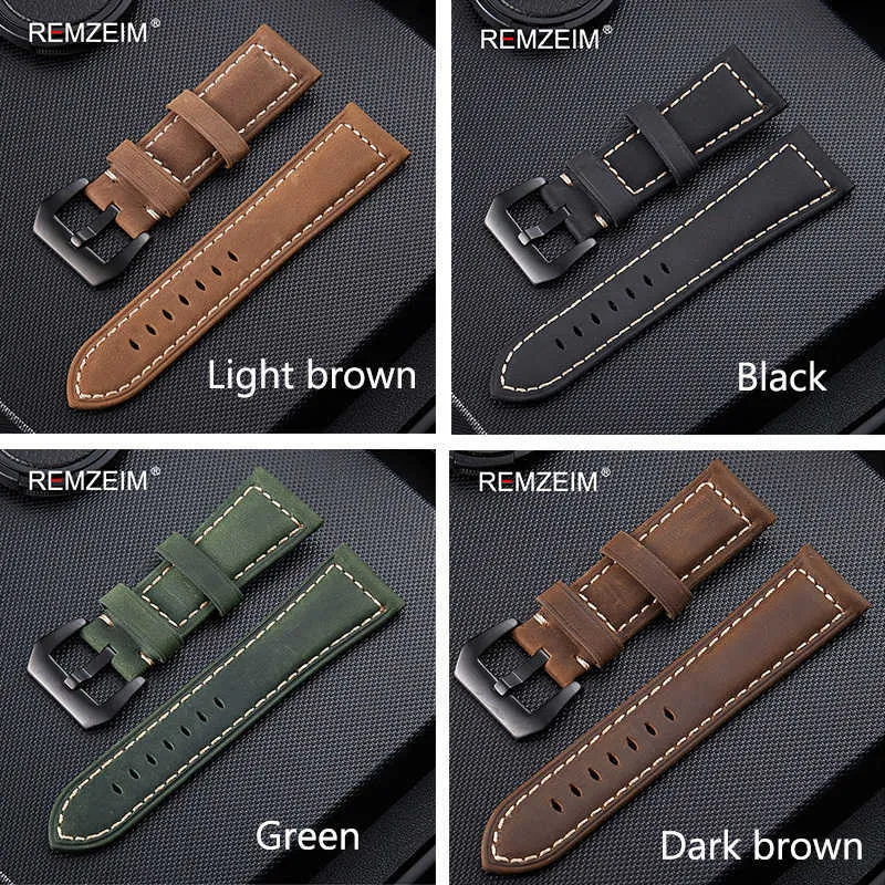 Watchbands 20 22 24 26mm Genuine Leather Dark Brown Black Man Women Handmade Vintage Scrub Wrist Watch Band Strap Metal Buckle T19199G