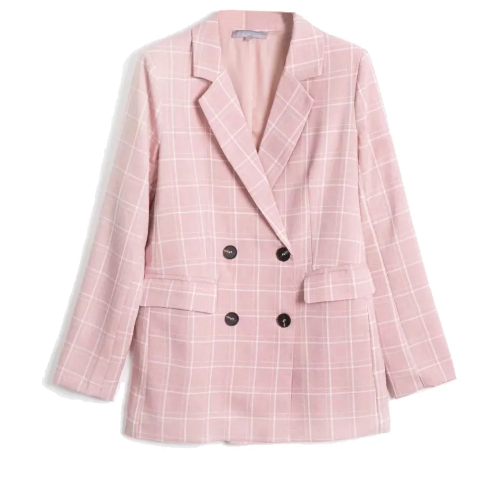 Za Vintage Double Breasted Plaid Women Blazer Pockets Jackets Female Retro Suits Coat Feminino blazers Outerwear high quality 210510