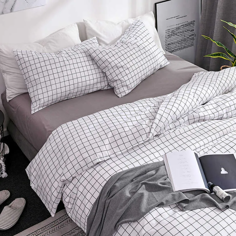 Plaid Stripes Comfortable Polyester Bedding Set Printing Sanding Duvet Cover Set, Duvet Cover + 1/Pillowcases 211007