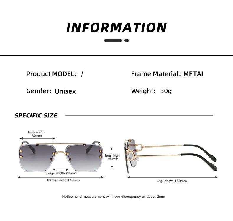 Fashion Unique Rimless Style Spikes Rivets Lunettes de soleil Vintage Femmes Hommes Brand Design