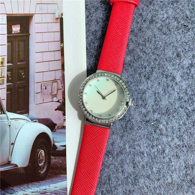 Marke Uhren Schöne Frauen Dame Mädchen Kristall Stil Zifferblatt Lederband Quarz-armbanduhr BV11243G