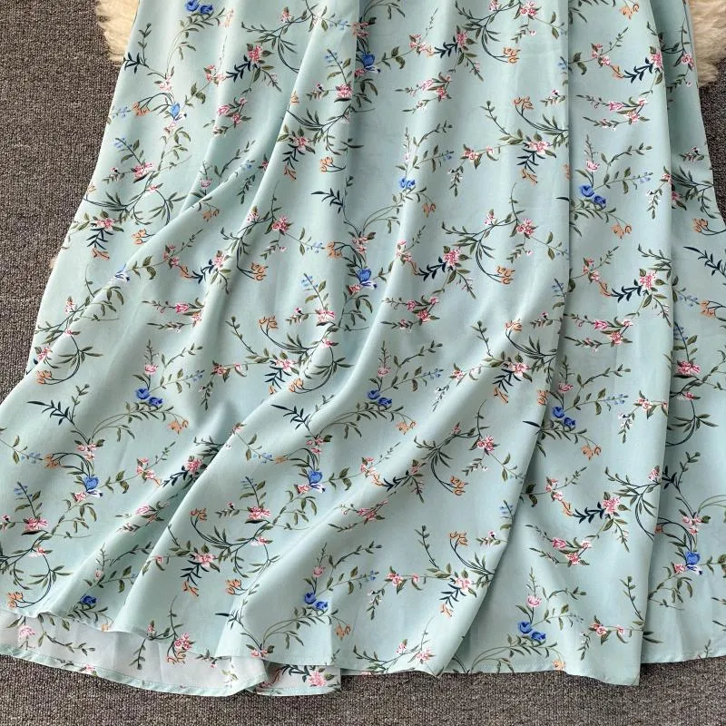 Frauen Französisch Blau Floral Maxi Kleid Herbst O Hals Hohl Langarm A-linie Kleid Boho Druck Elegante Urlaub Lange robe 210419