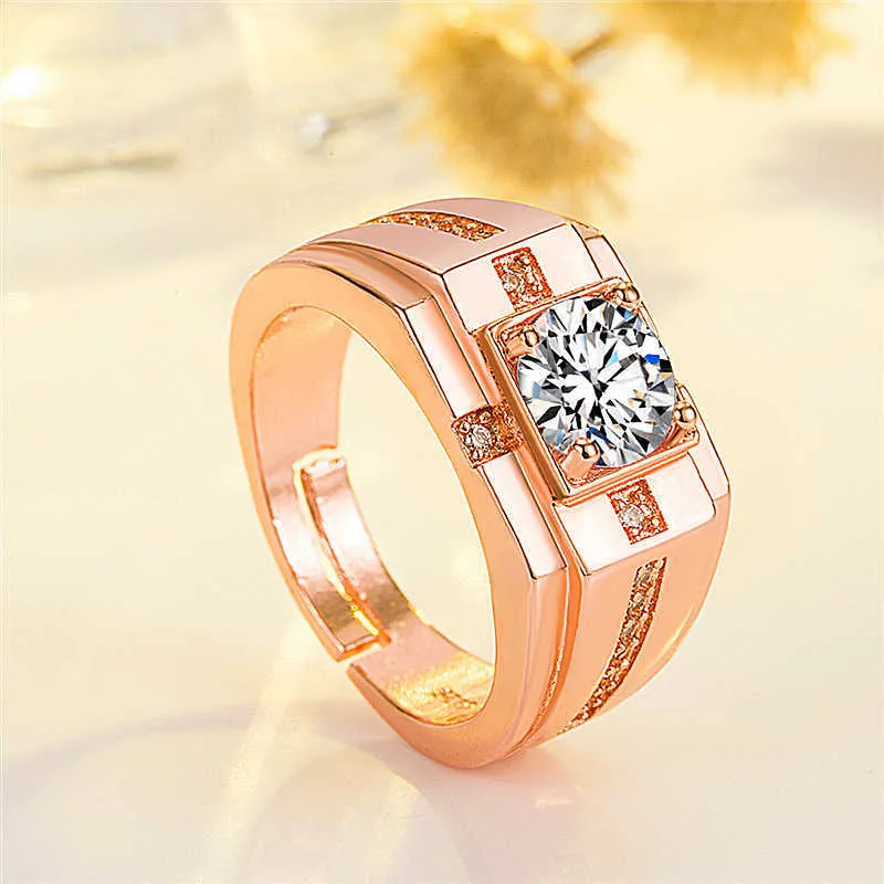 Mens Rings Crystal Men's fashion simple zircon open men's ring business Lady Cluster styles Band