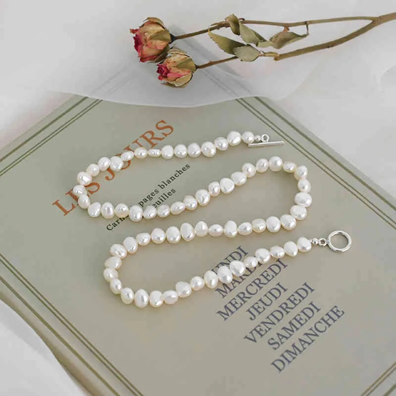 ASHIQI collier de perles d'eau douce naturelles en argent Sterling 925 fermoir OT 6-7mm bijoux en perles baroques pour femmes