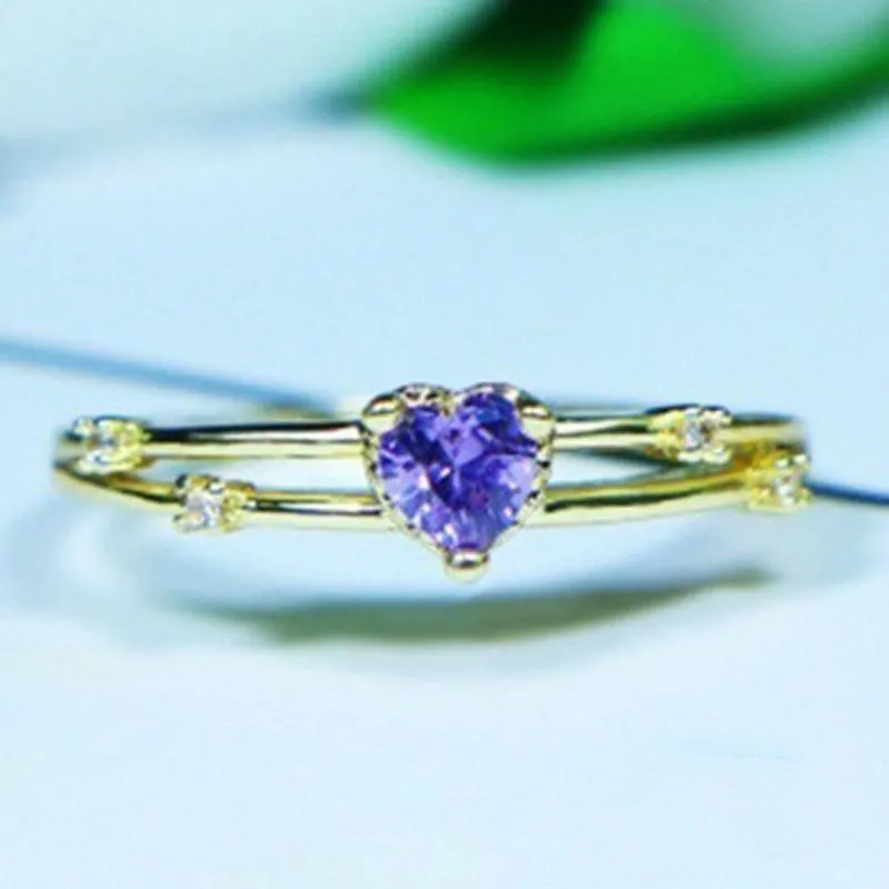 Anelli a grappolo Anello con ametista naturale le donne Cristallo viola a forma di cuore Gioielli in oro rosa 14k con diamanti Fidanzamento Anniversario Regalo256j