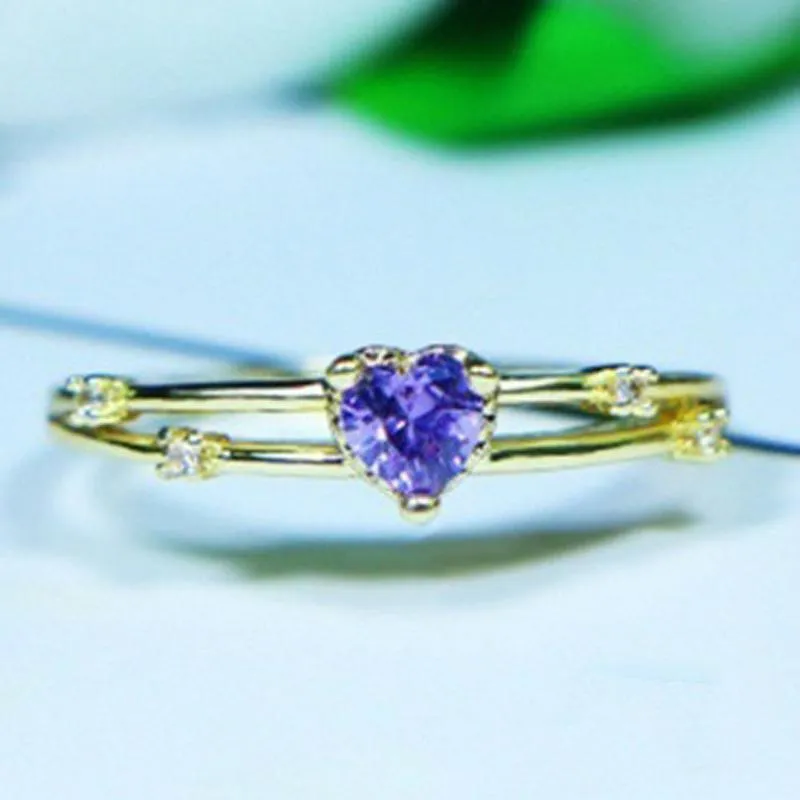 Pierścienie klastra naturalny pierścień ametyst dla kobiet fioletowy kryształowy serc kształt 14K Rose Gold Jewelry Diamond Anniversary Giversar