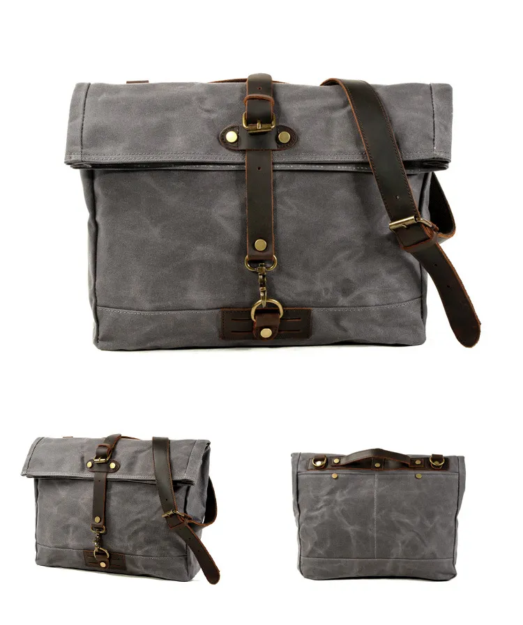 Tela cerata impermeabile Borsa da ciclismo retrò messenger casual moto da uomo borse a tracolla locomotiva da donna pacchetto laterale borsa povera288j