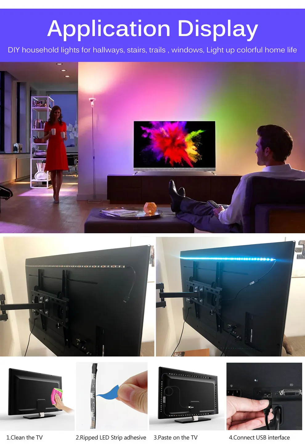 LED şerit ışığı RGB 5050 lamba müzik senkronizasyonu renk uygulaması kontrollü kurşun ışıkları tv arka plan aydınlatma 1m 2m 3m 4m 5m299e