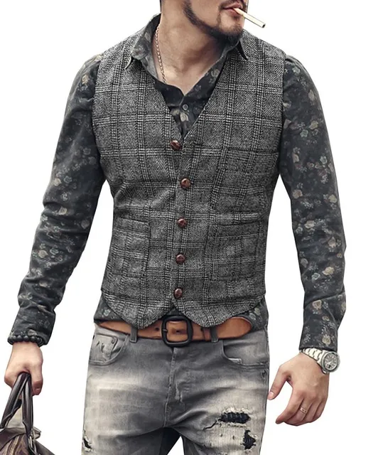 Mens Suit Vests 브라운 블랙 그레이 양복 조끼 펑크 스타일 블레이저 조끼 맨 플레이 드 스팀 펑크 재킷 스트라이드 V- 넥 슬림 한 웨딩 조끼 의류