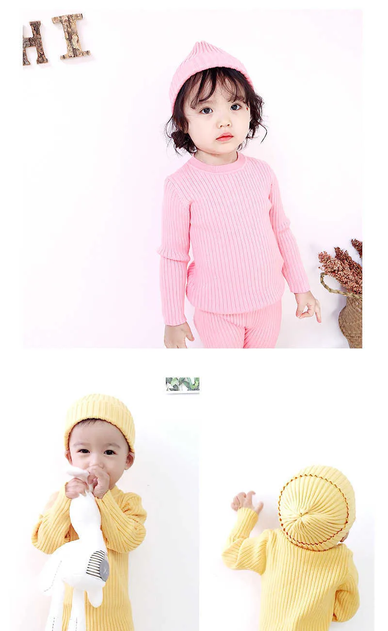 Детский свитер костюм детский теплый двухсективный детский вязаный свитер младенческая шерсть одежда из двух частей набор есть шляпа 210701