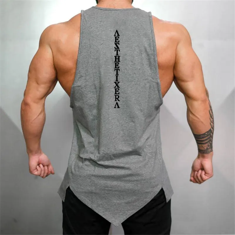 Muscleguys Siłownie Stringer Odzież Bodybuilding Tank Top Men Fitness Singlet Koszula Bez Rękawów Solidna bawełniana kamizelka mięśniowa Podnośnik 210421