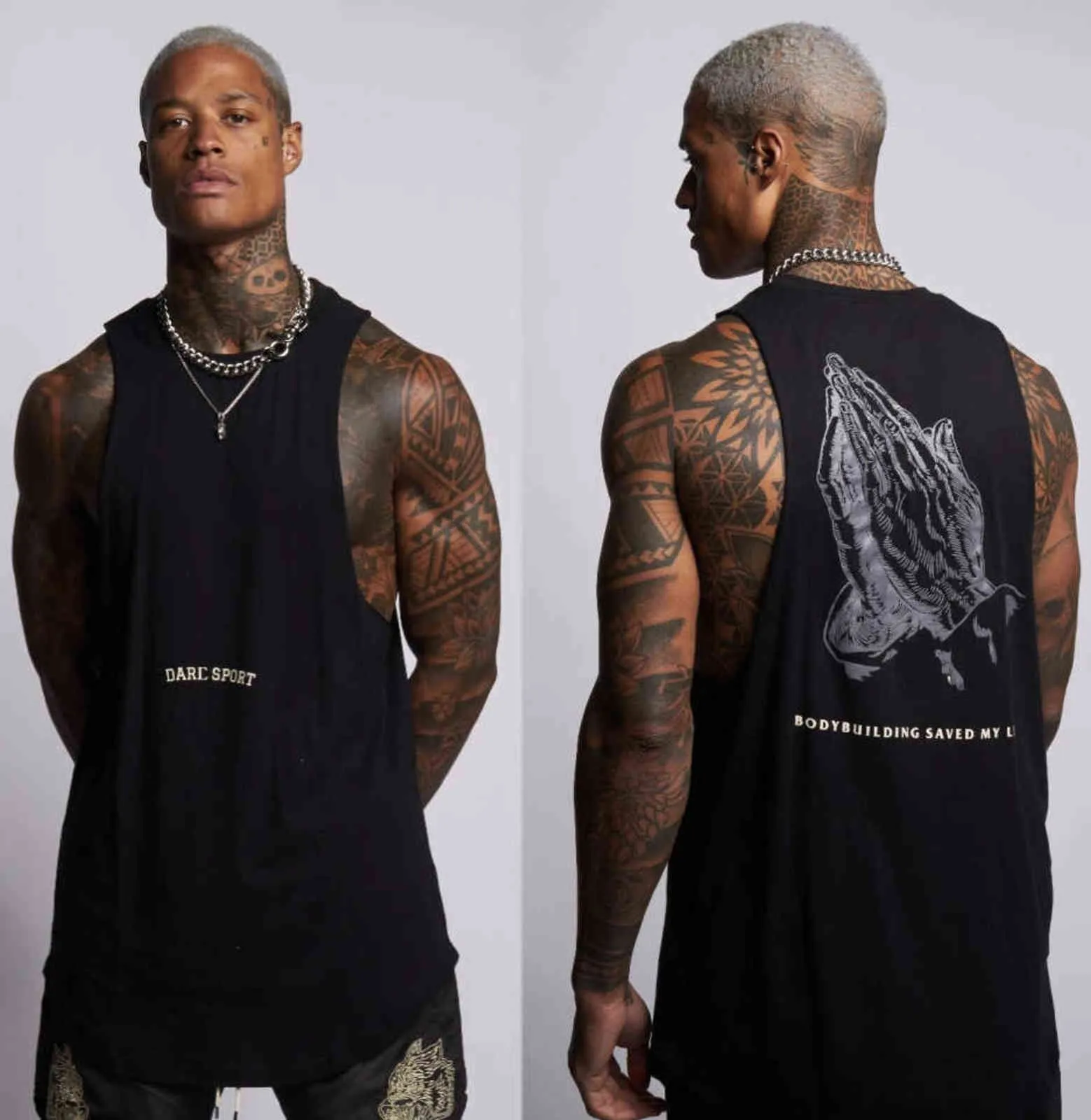 Men casual Fashion O-Neck sleeveless tank top Gyms Fitness Bodybuilding trainning vest Summer cool quick-drying clothing 211120