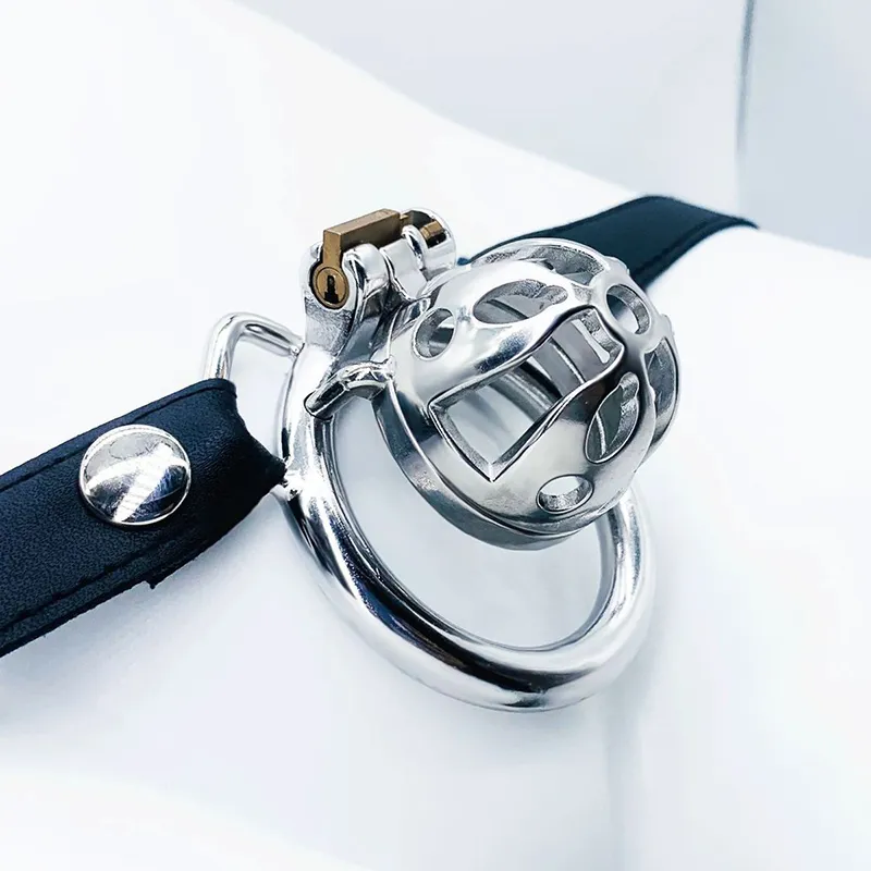 Massage FRRK31 Cock Cage Head Ronde Ring Met Riem Op Riem Mannelijke Metalen Apparaat Voor Mannen Volwassen Spel Sex Toy7065252