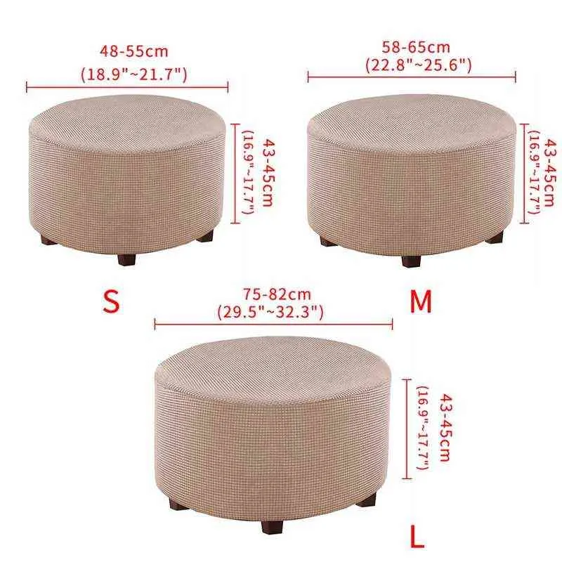 Washable Stretch Footrest Ottoman Cover Spandex Round Stool Slipcover Footstool Protector Chair for Living Bedroom 211116