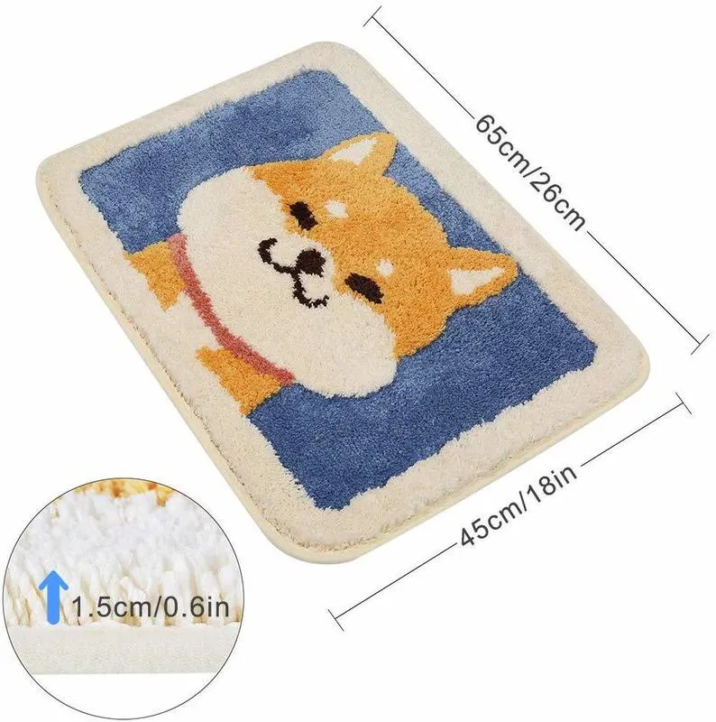 Shiba Inu Cartoon Door Mat Bath Rug Anti-Slip Water Absorption Shower Home Dog Carpet Toilet Bathroom Anti-skid Pad 220301