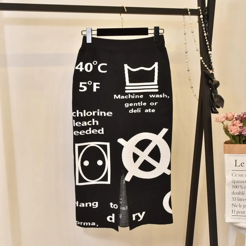 婦人スカート編み物刺繍秋の手紙ニット厚いソフト鉛筆スカート学生日本女性ファルダ女性LS149 x0428