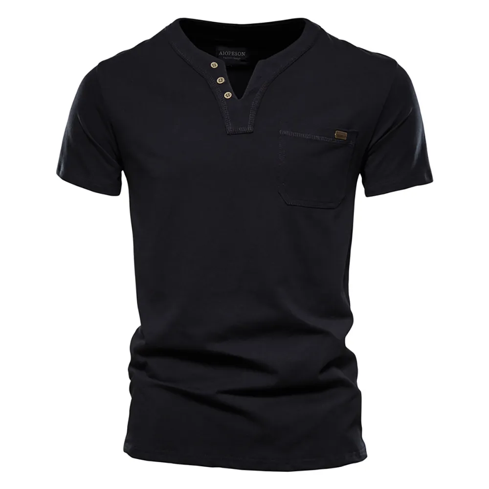 Camisetas de verano Camiseta de algodón de calidad para hombre Diseño de color sólido con cuello en v Casual Classic Men's Clothing T-shirt B0940 210518