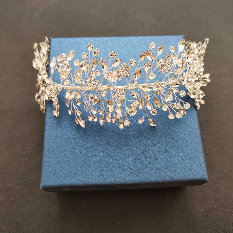 SLBRIDAL Handmade Crystal s Bridal Tiara Headband Wedding Crown Hair Accessories Bridesmaids Women Jewelry 210707