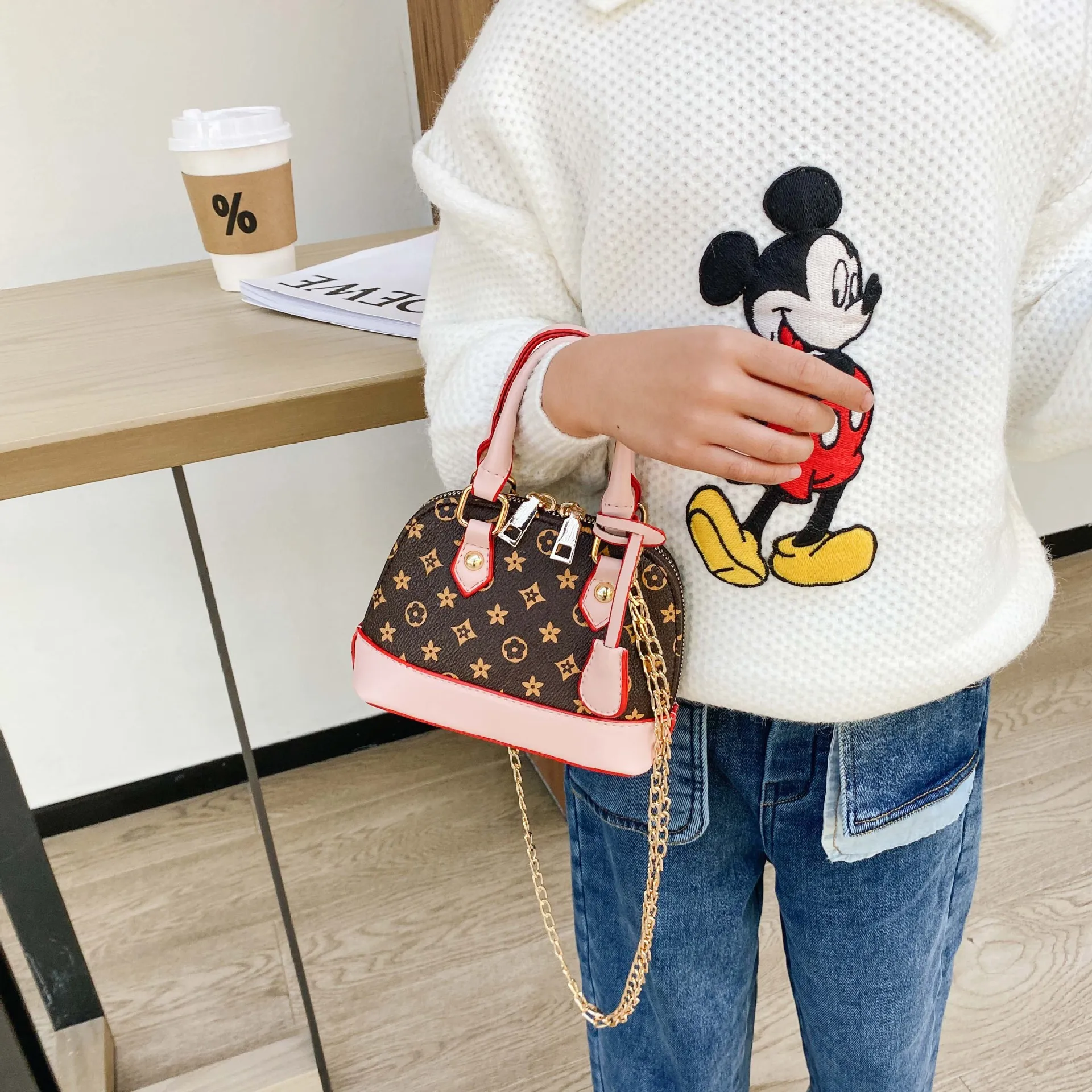 Moda niñas bolsos impresos padres niños floral mini portátil accesorios de concha mensajero bolsa niños mujeres cadena un hombro bolsos F137