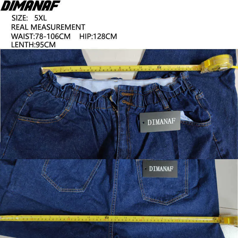 Dimanaf Plus Size Women Jeans byxor Hög midja Denim Harem Kvinna Elastiska Rippade Fickor Blå Byxor Stor S-5XL 210708